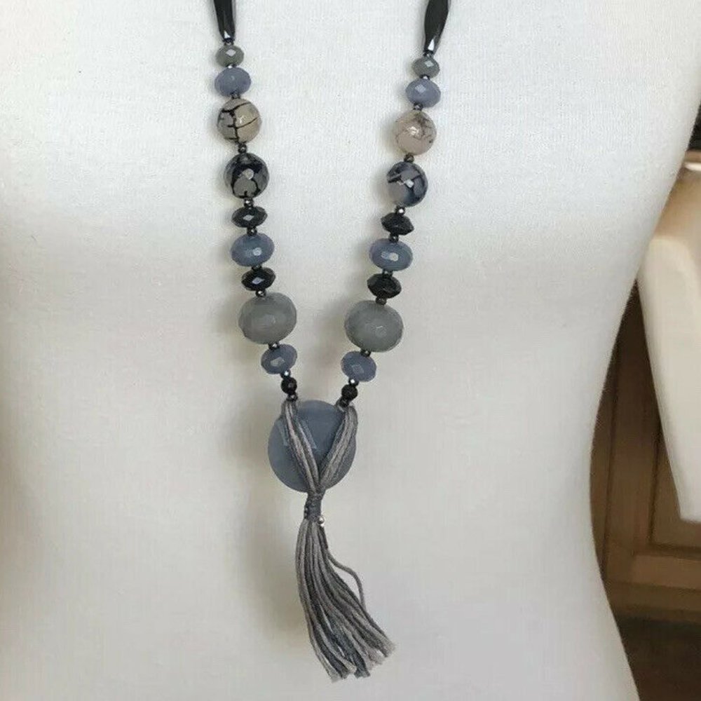 New Auth Chan Luu Grey Mix Pendant Tassel Long Nec
